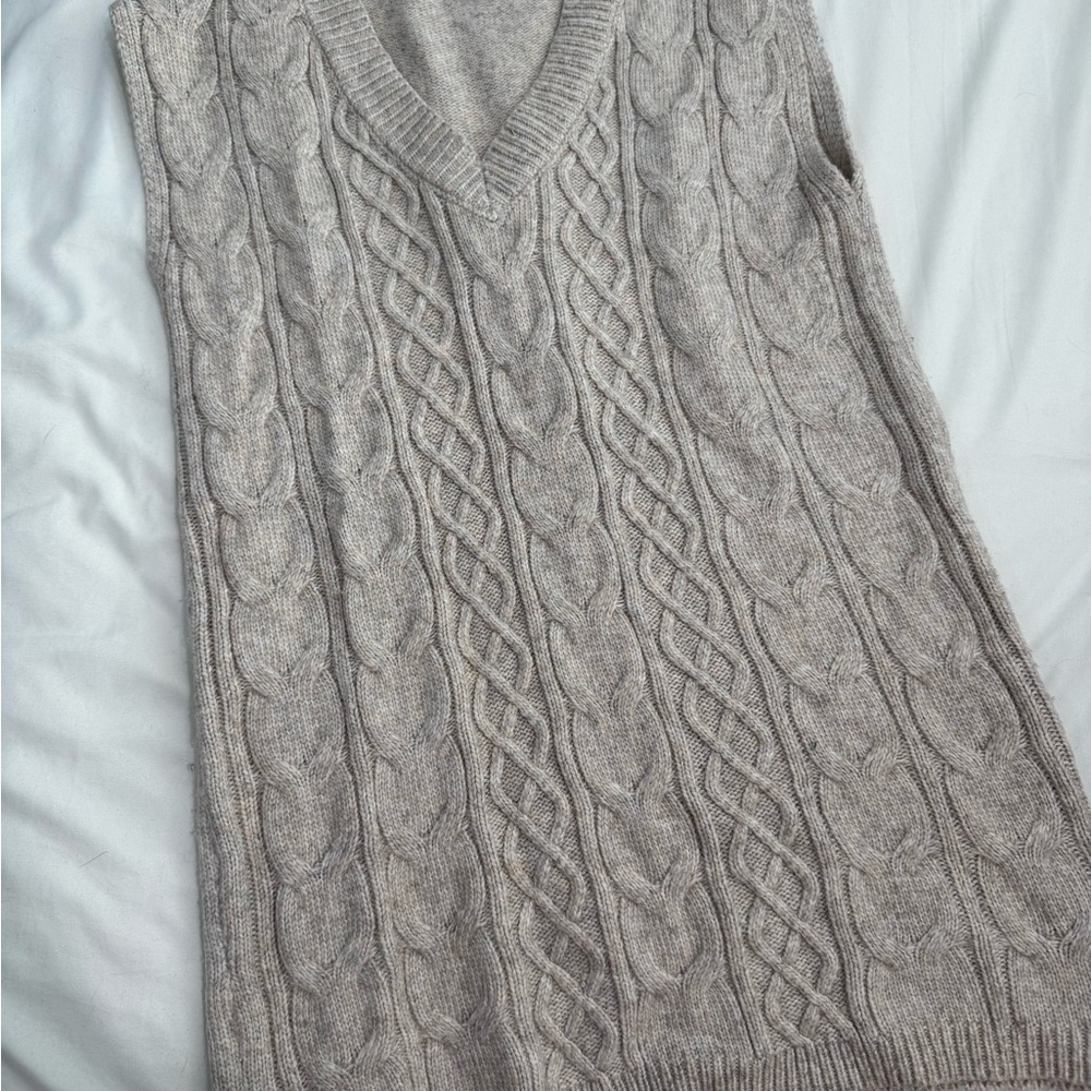 Sincerely Jules Taupe Cable Knit V-Neck Sweater Vest